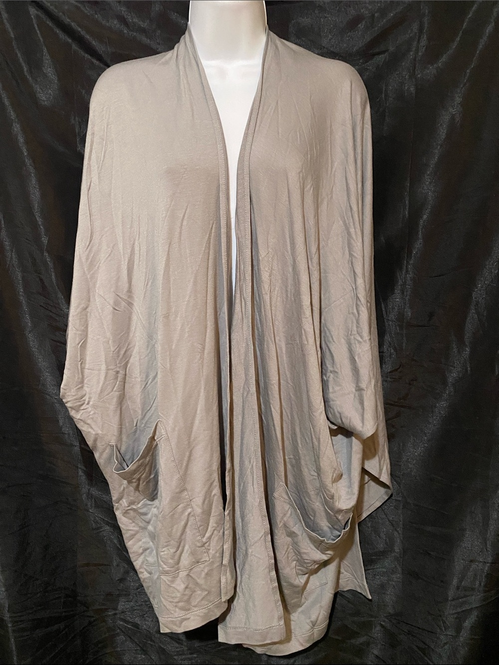 Susan Graver Taupe Open-Front Draped Wrap Cardigan